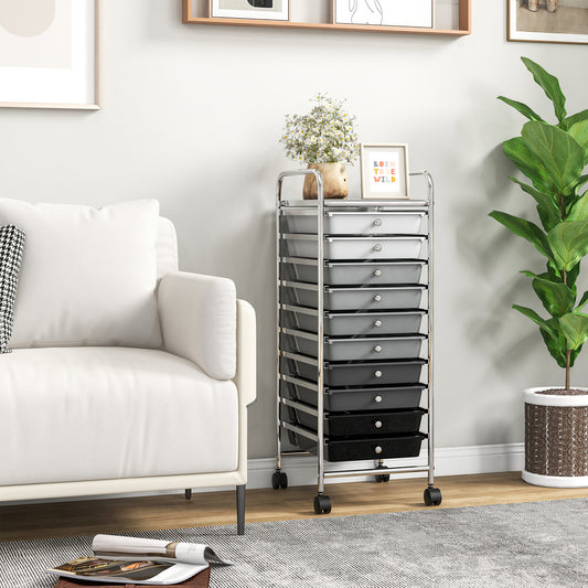 10 Drawer Rolling Storage Cart Organizer with 4 Universal Casters, Gradient Gray File Cabinets Gradient Gray at Gallery Canada