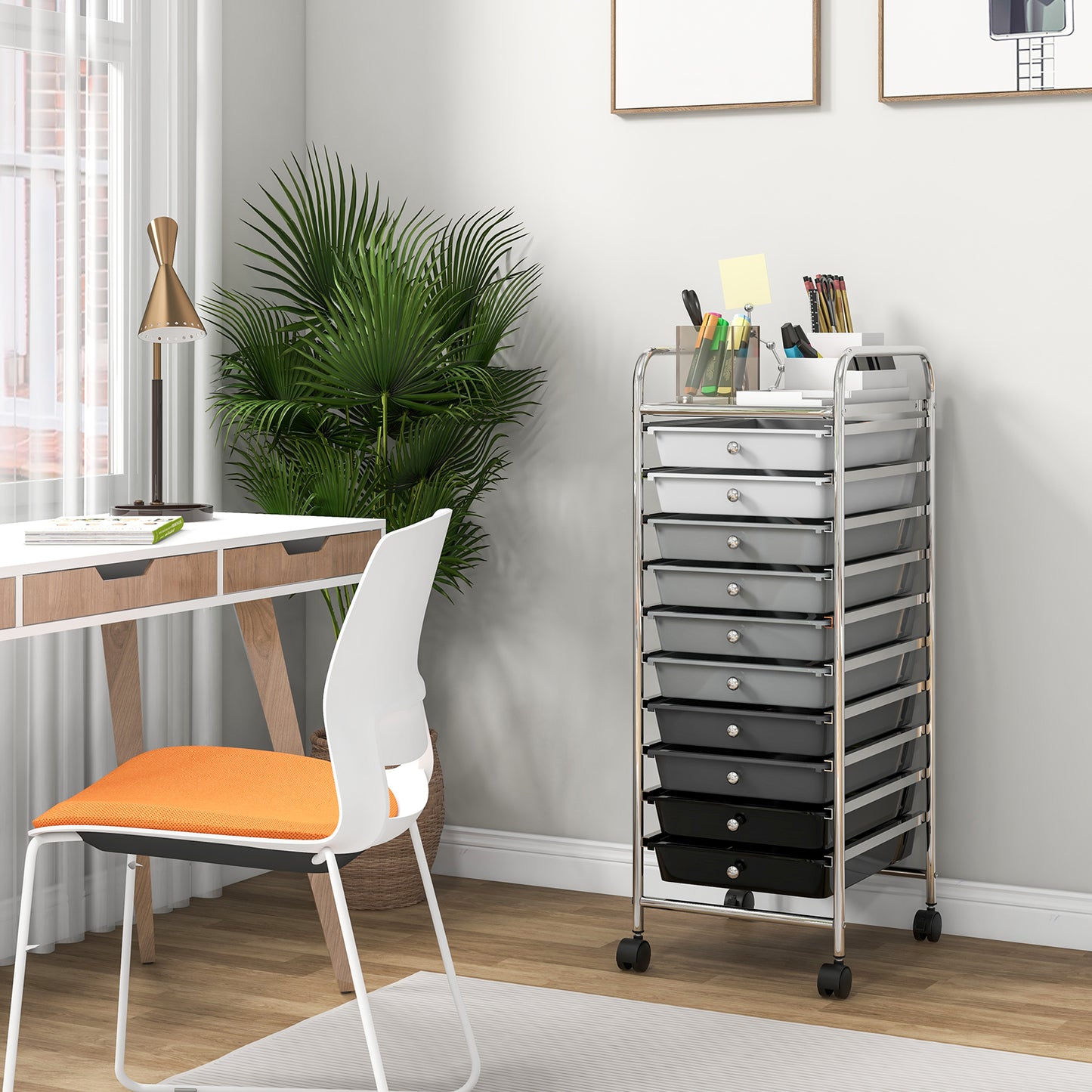 10 Drawer Rolling Storage Cart Organizer with 4 Universal Casters, Gradient Gray File Cabinets at Gallery Canada