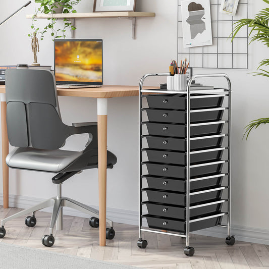10 Drawer Rolling Storage Cart Organizer with 4 Universal Casters, Black File Cabinets Black at Gallery Canada