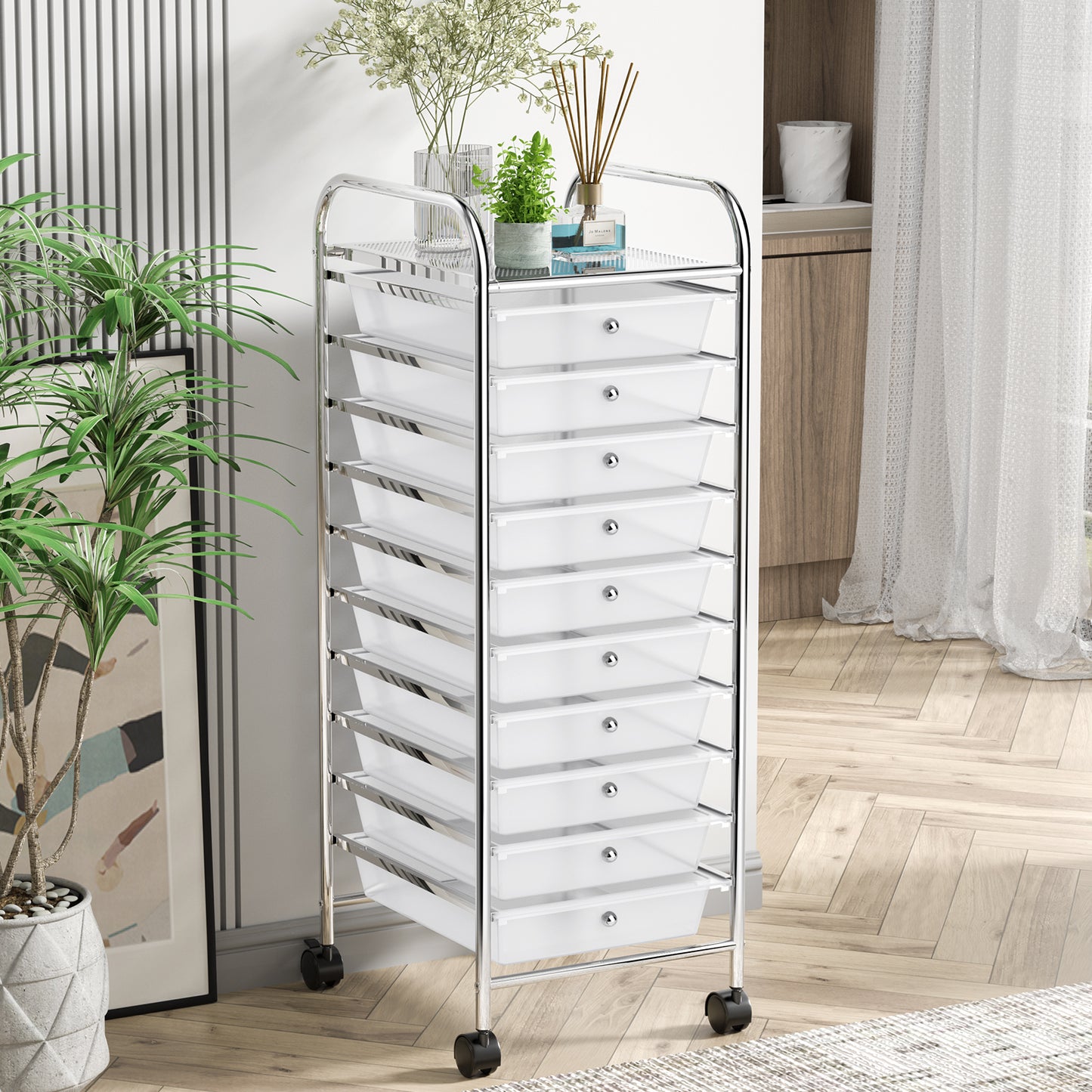 10 Drawer Rolling Storage Cart Organizer with 4 Universal Casters, Transparent File Cabinets at Gallery Canada