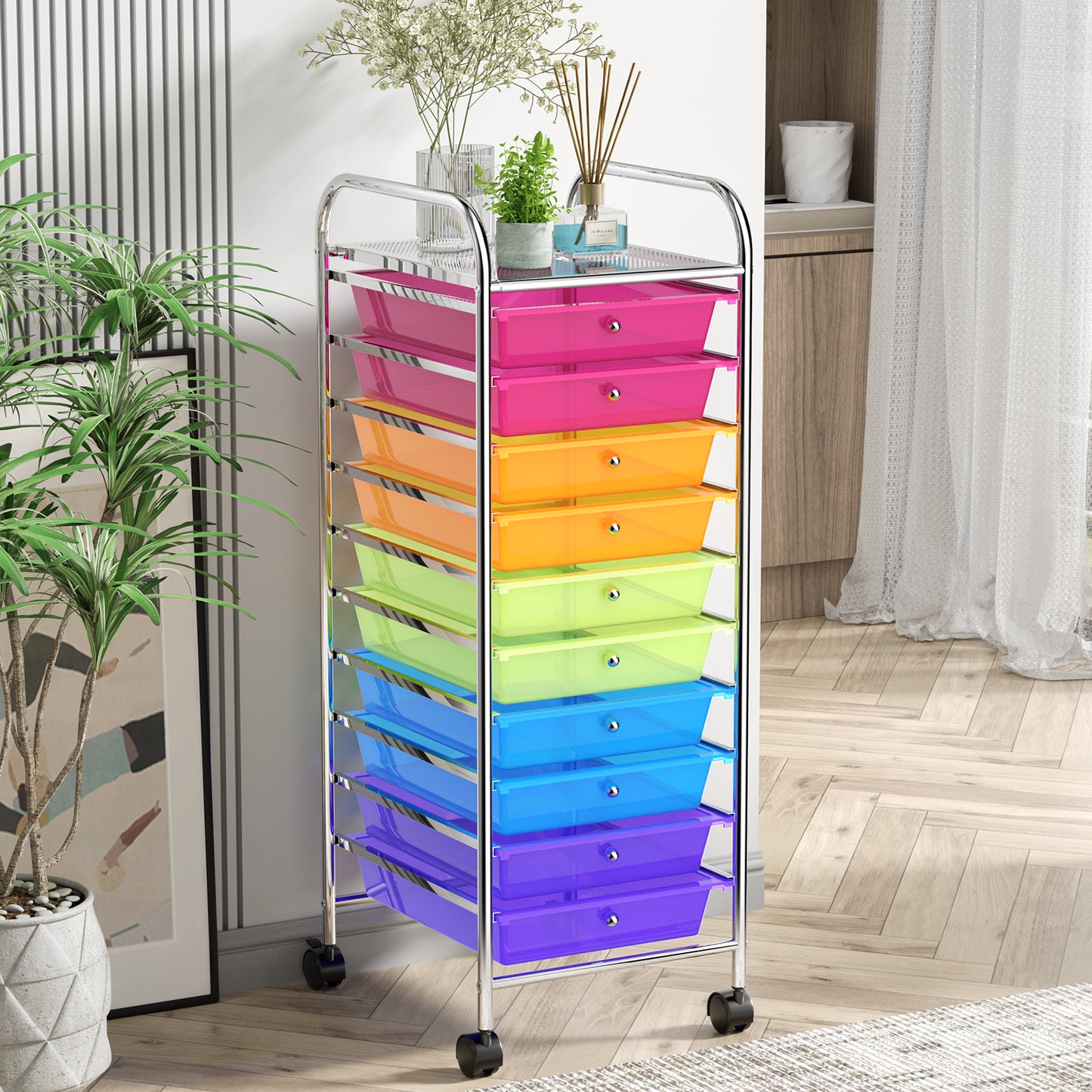 10 Drawer Rolling Storage Cart Organizer with 4 Universal Casters, Transparent Multicolor File Cabinets at Gallery Canada