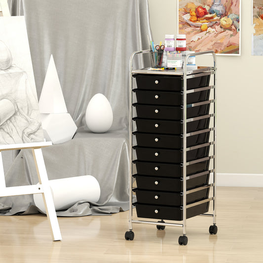 10-Drawer Rolling Storage Cart, Metal Frame, Lockable Wheels, Black File Cabinets Black at Gallery Canada