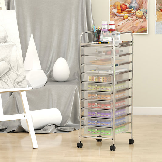 10-Drawer Rolling Storage Cart, Metal Frame, Lockable Wheels, White File Cabinets White at Gallery Canada
