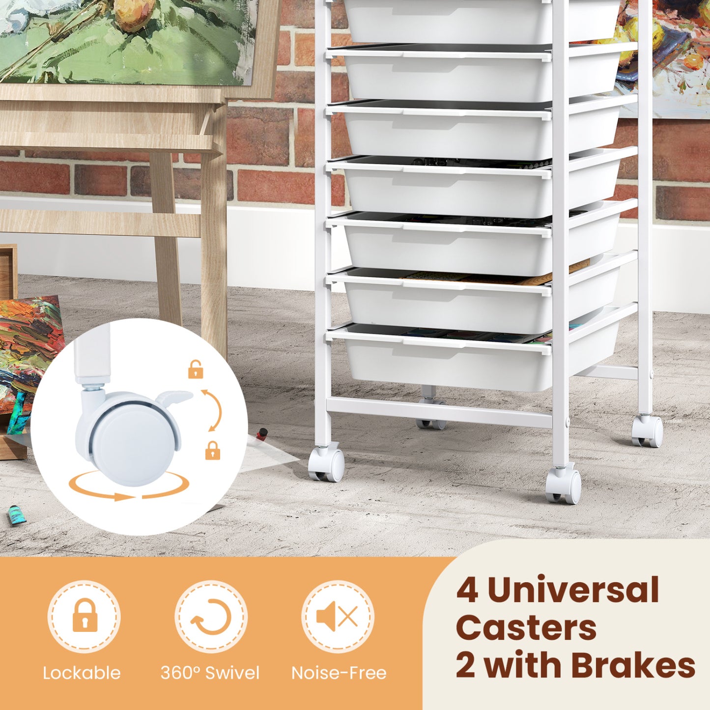 10-Drawer Rolling Storage Cart Mobile Utility Organizer with Wooden Tabletop and Lockable Wheels, White File Cabinets at Gallery Canada