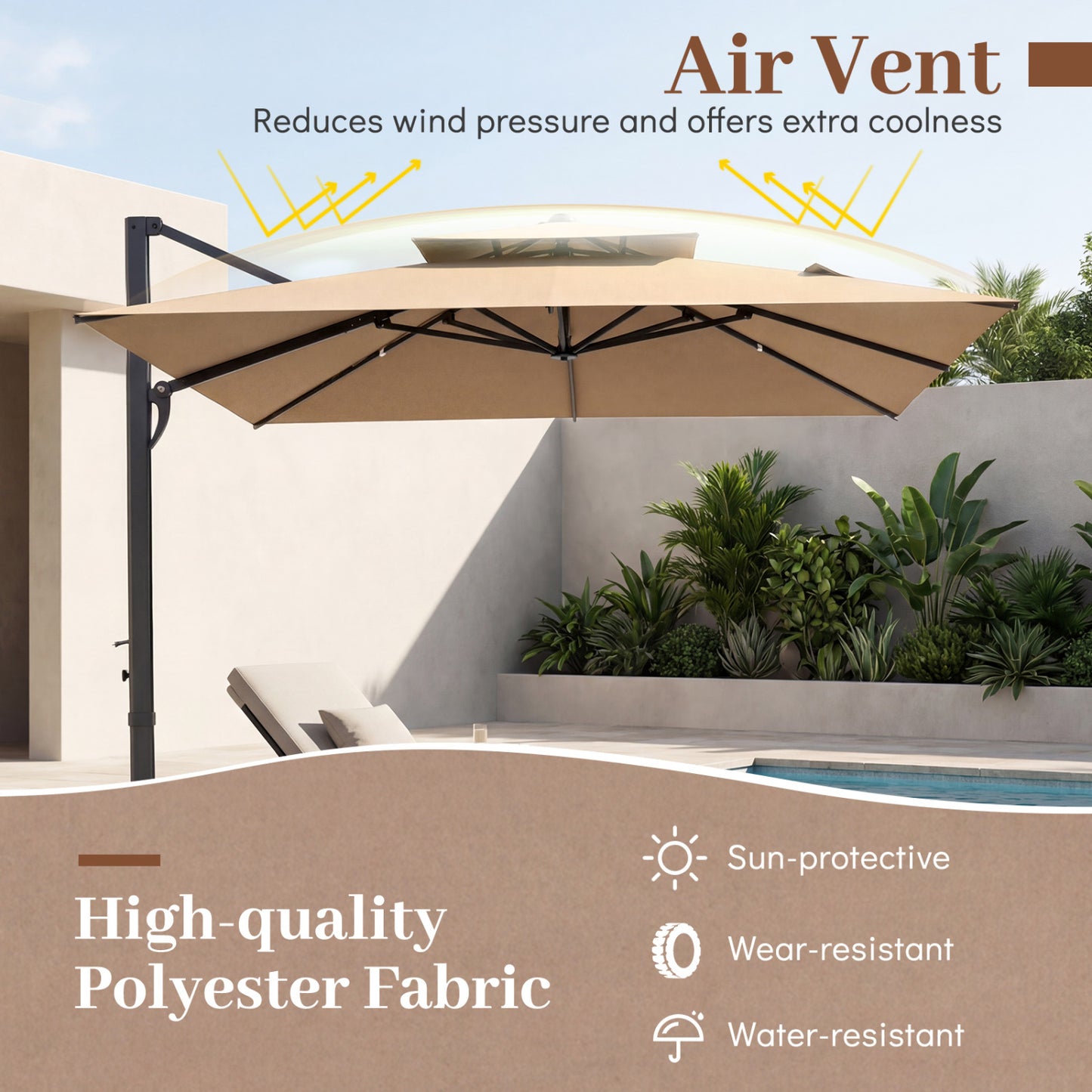 10 FT Aluminum Pole Patio Cantilever Umbrella with 220 LBS Base, Brown Outdoor Umbrellas at Gallery Canada
