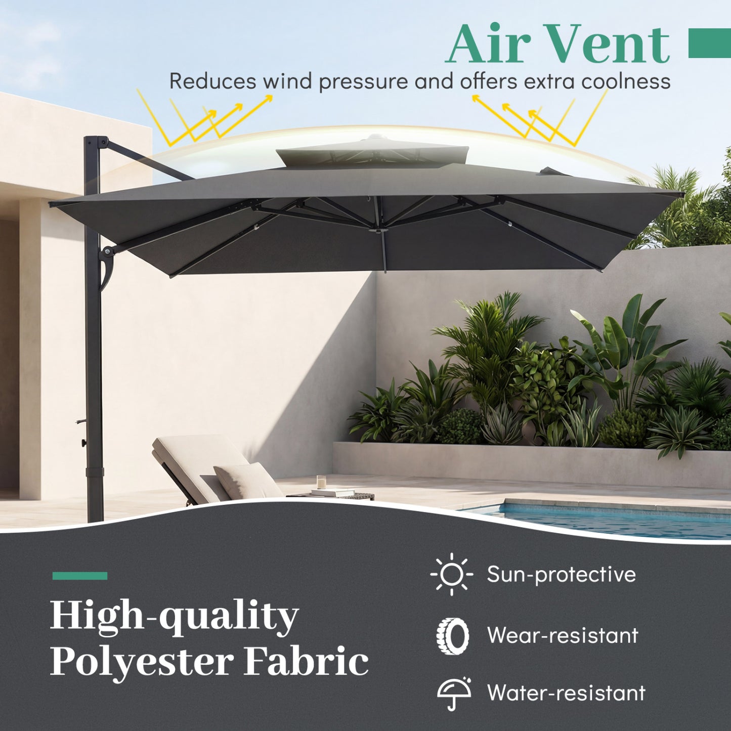 10 FT Aluminum Pole Patio Cantilever Umbrella with 220 LBS Base, Gray Outdoor Umbrellas at Gallery Canada