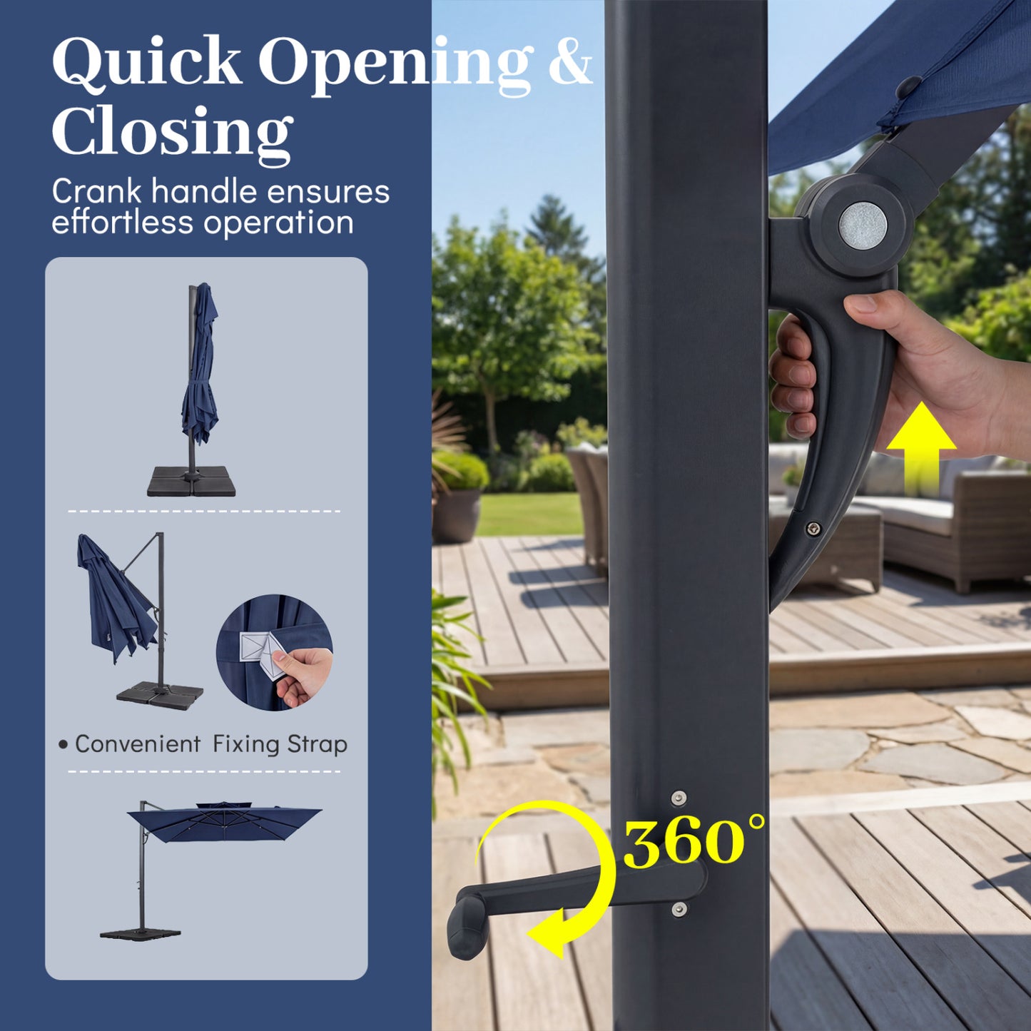 10 FT Aluminum Pole Patio Cantilever Umbrella with 220 LBS Base, Dark Blue Outdoor Umbrellas at Gallery Canada