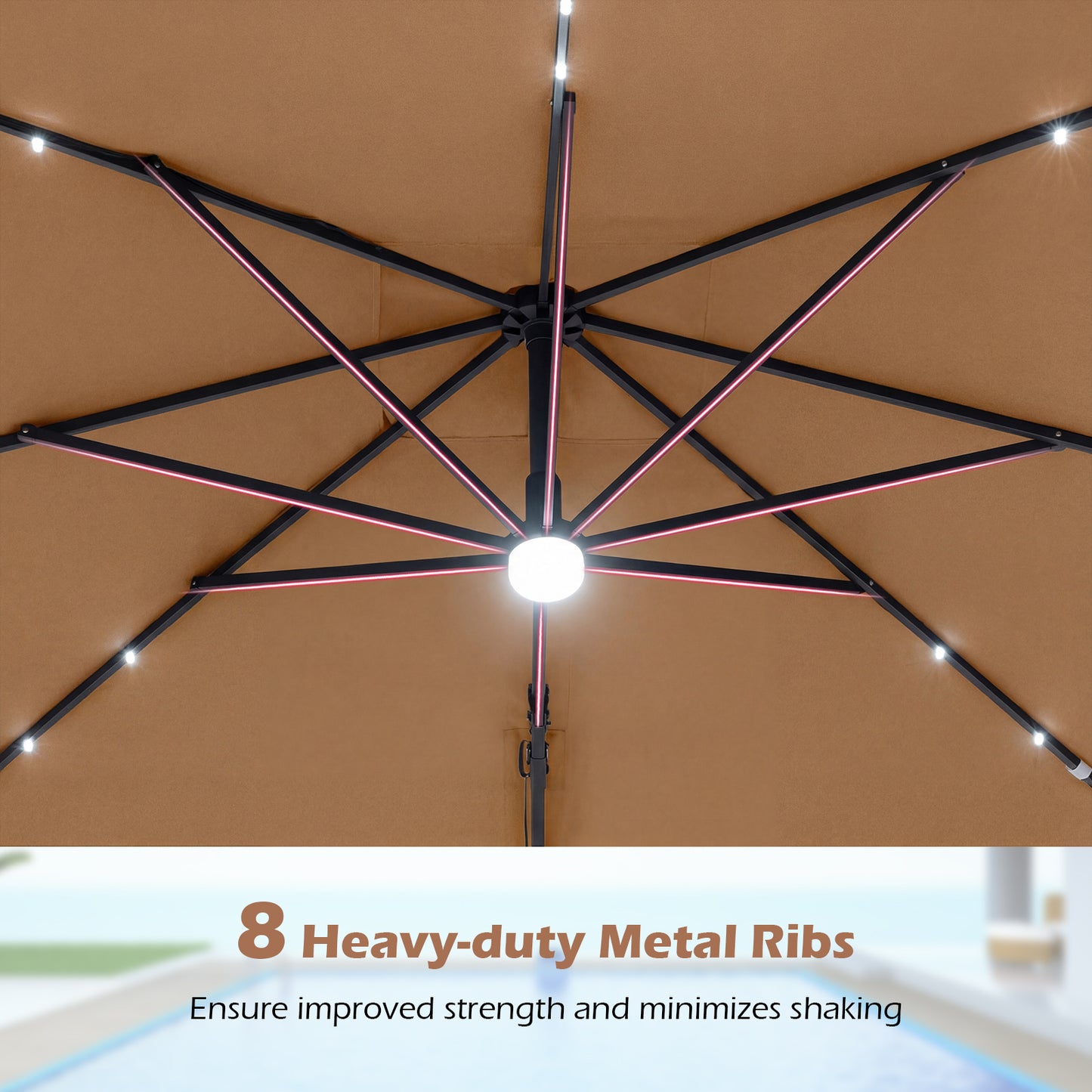 10 FT Cantilever Patio Umbrella, Solar LED Lights, Brown Outdoor Umbrellas at Gallery Canada