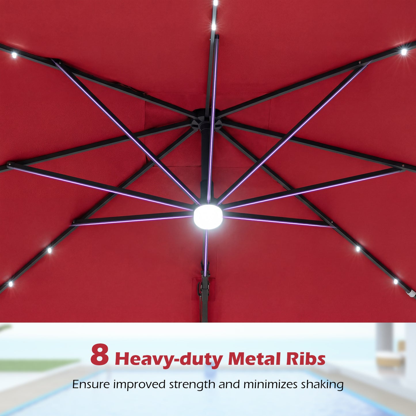 10 FT Cantilever Patio Umbrella, Solar LED Lights, Red Outdoor Umbrellas at Gallery Canada