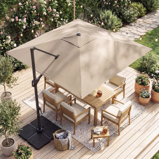 10 FT Cantilever Patio Umbrella with 32 Solar LED Lights and 220 LBS Bas, Beige Outdoor Umbrellas Beige at Gallery Canada