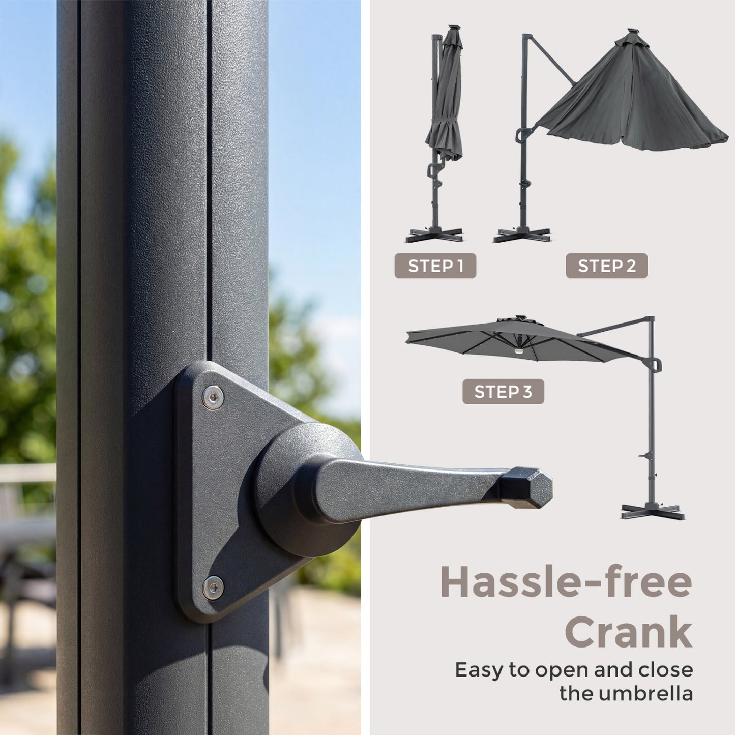 10 FT Cantilever Patio Umbrella with 35 Solar LED Lights and 220 LBS Base, Gray Outdoor Umbrellas at Gallery Canada