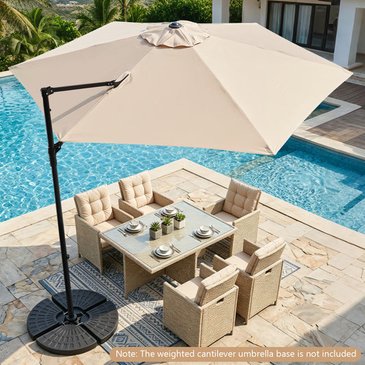 10 FT Cantilever Patio Umbrella, 360° Rotation, Beige Outdoor Umbrellas Beige at Gallery Canada