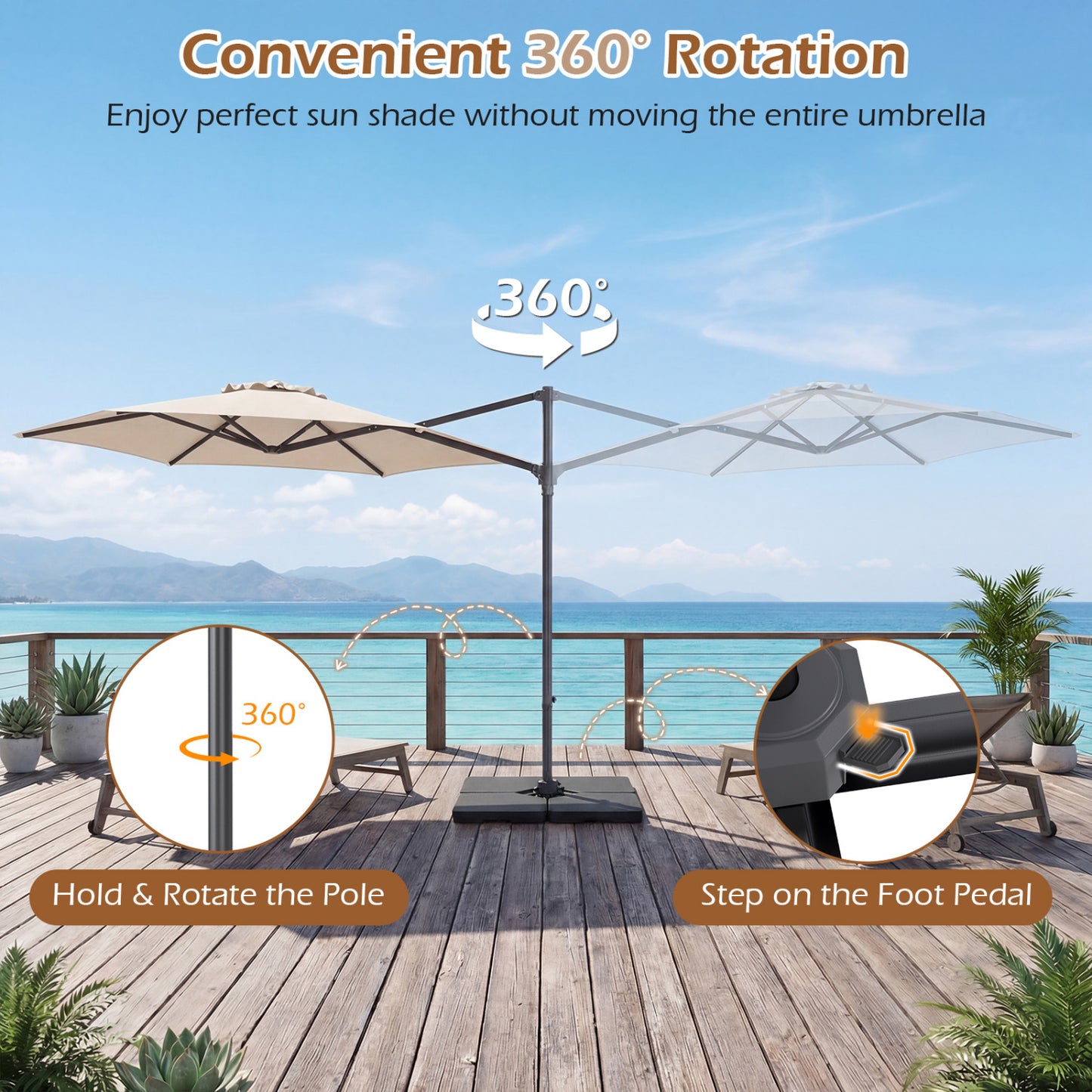 10 FT Patio Cantilever Umbrella, 360° Rotation, Beige Outdoor Umbrellas at Gallery Canada