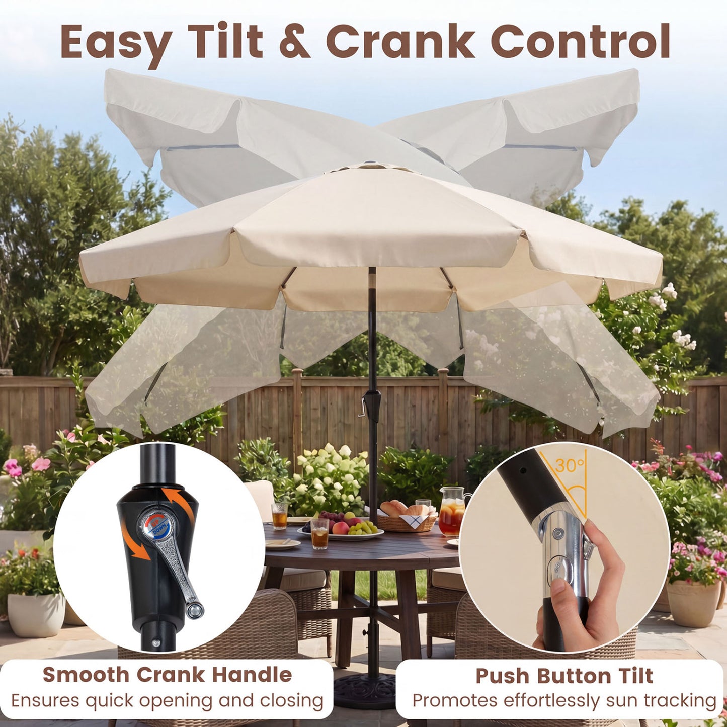 10 FT Scalloped Patio Umbrella with Push Button Tilt and 8 Fiberglass Ribs, Beige Outdoor Umbrellas at Gallery Canada