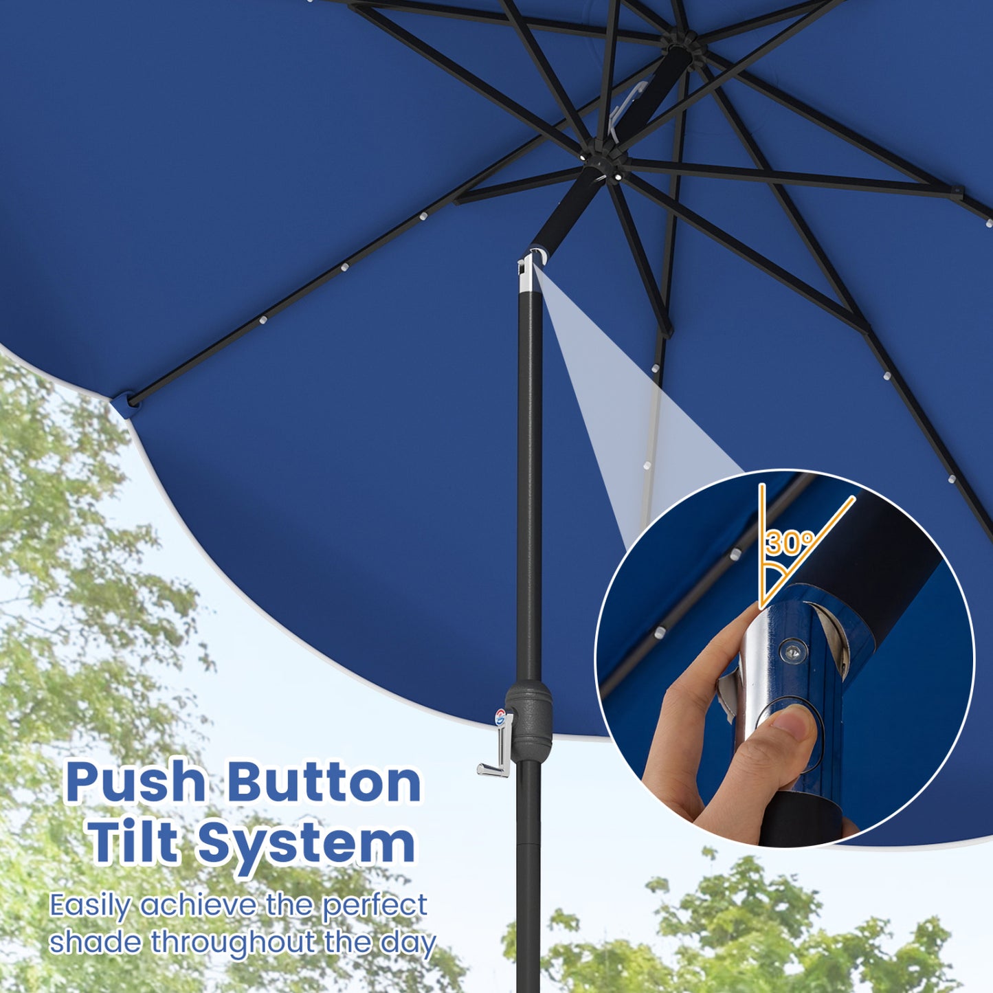 10 FT Scalloped Solar Patio Umbrella With 24 LED Lights, Navy Outdoor Umbrellas at Gallery Canada