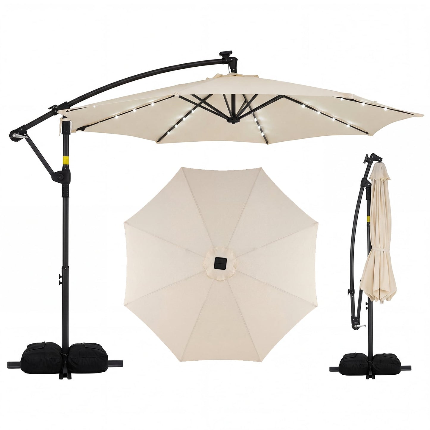 10 FT Solar LED Cantilever Patio Umbrella, Beige Outdoor Umbrellas Beige at Gallery Canada