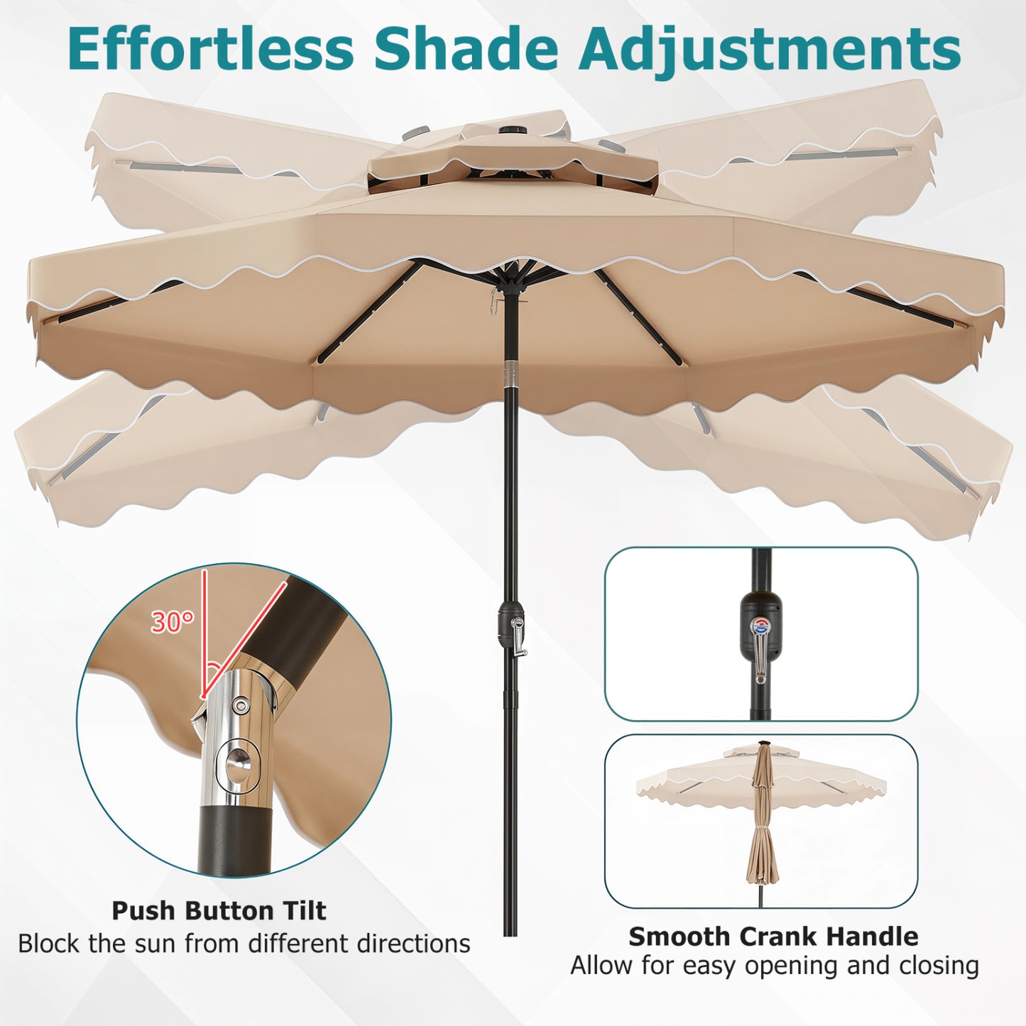 10 FT Solar LED Patio Umbrella, Beige Outdoor Umbrellas at Gallery Canada
