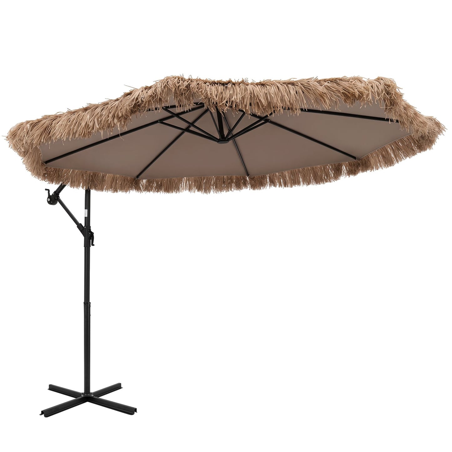 10 FT Solar Thatched Cantilever Umbrella, 12 Modes, Brown