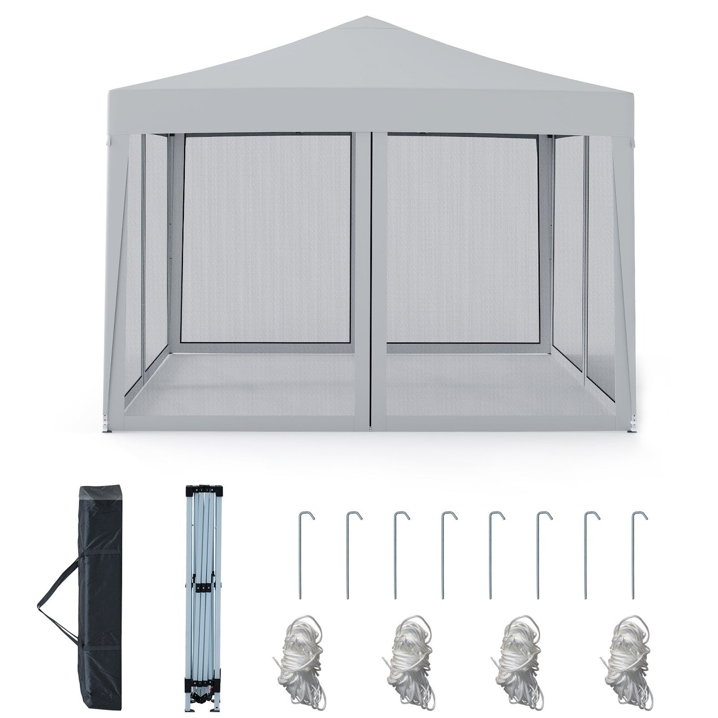 10 FT x 10 FT Pop-Up Canopy Tent Easy Setup Instant Folding Shelter with Mesh Netting, Beige Canopies Beige at Gallery Canada