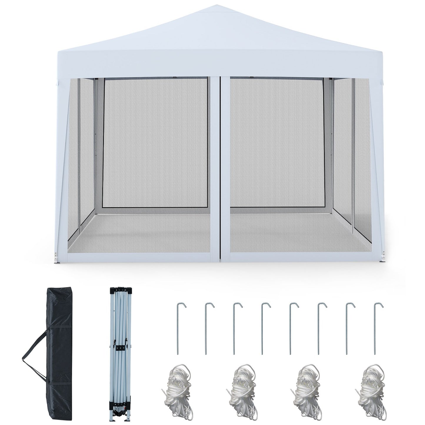 10 FT x 10 FT Pop-Up Canopy Tent Easy Setup Instant Folding Shelter with Mesh Netting, White Canopies White at Gallery Canada