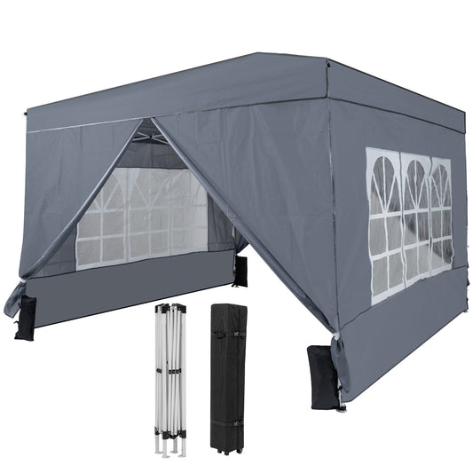 10 X 10 FT Pop up Canopy Tent Outdoor Patio Commercial Sunshade Shelter with 4 Sidewalls, Gray Canopies Gray at Gallery Canada