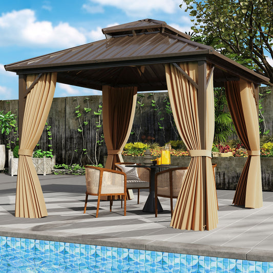 10 X 10 Feet Hardtop Gazebo with Netting and Curtain for Patio Backyard, Coffee Gazebos Coffee at Gallery Canada