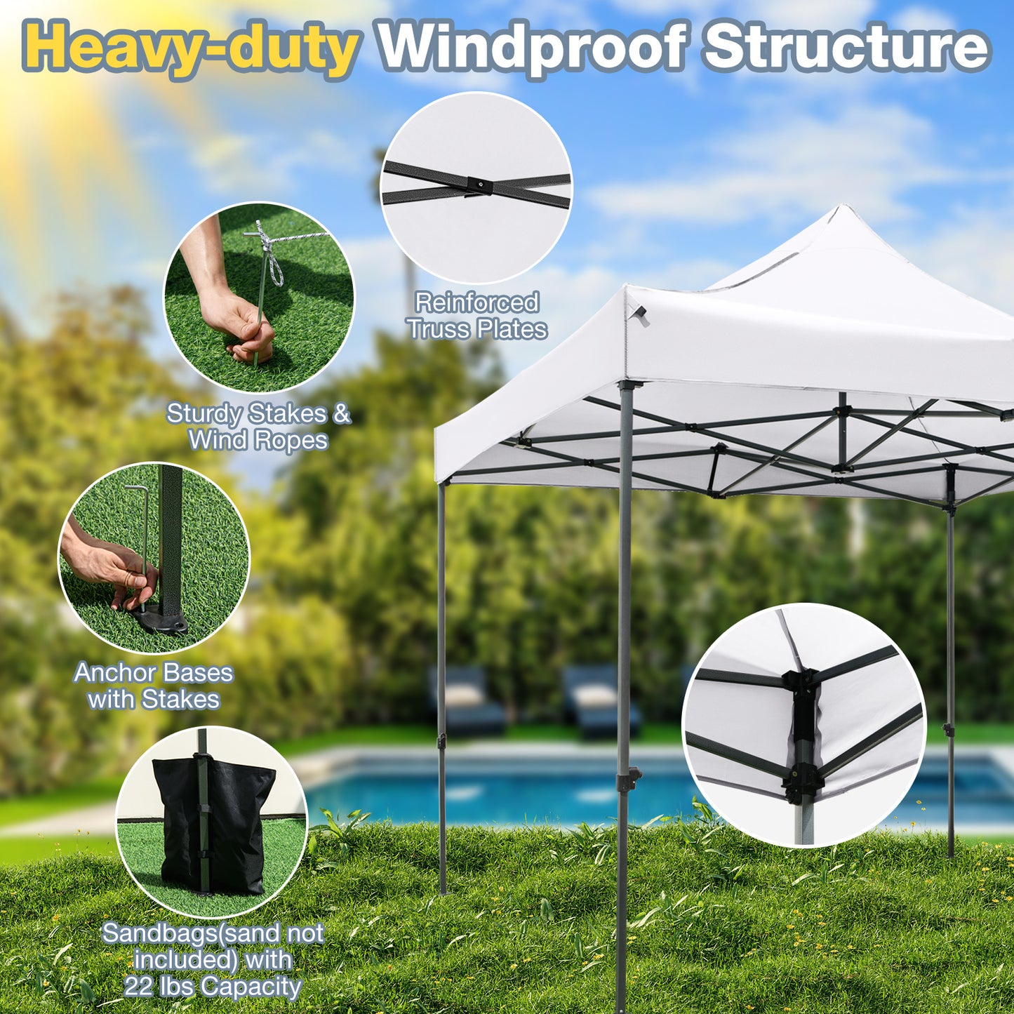 10 x 10 FT Outdoor Pop up Canopy Tent Easy Setup Gazebo Shelter with Wheeled Bag, White