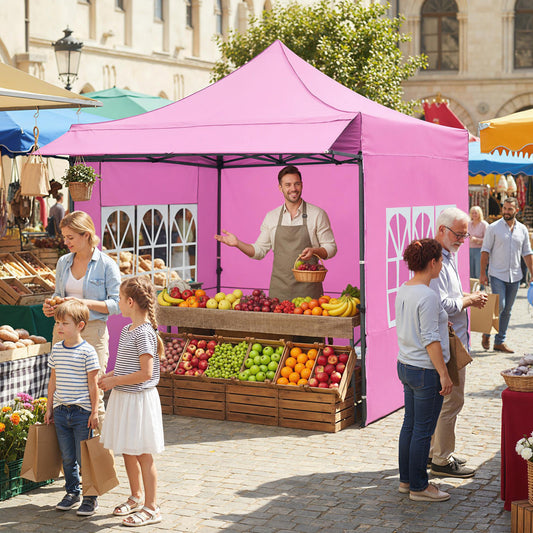 10 x 10 FT Pop Up Canopy Tent With Sidewalls, Awning, Pink Canopies Pink at Gallery Canada