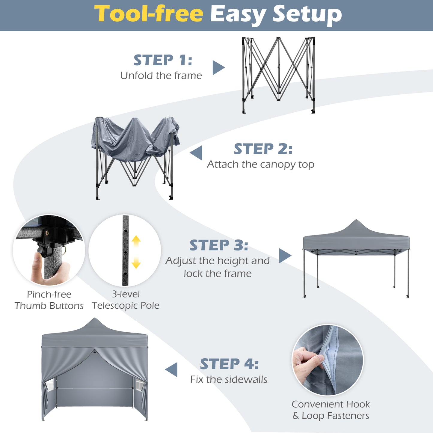 10 x 10 FT Pop Up Canopy Tent, 4 Removable Sidewalls, Wheeled Bag, Gray Canopies at Gallery Canada