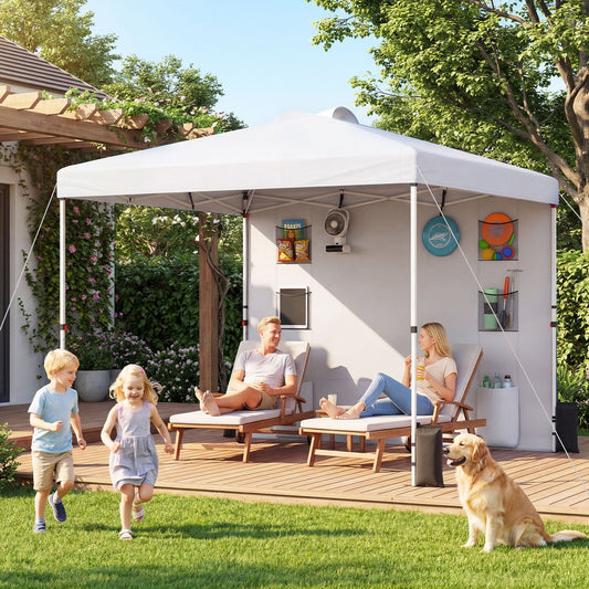 10 x 10 FT Pop Up Canopy Tent, Sidewall 6 Pockets, Instant Setup Gazebo, White Canopies White at Gallery Canada