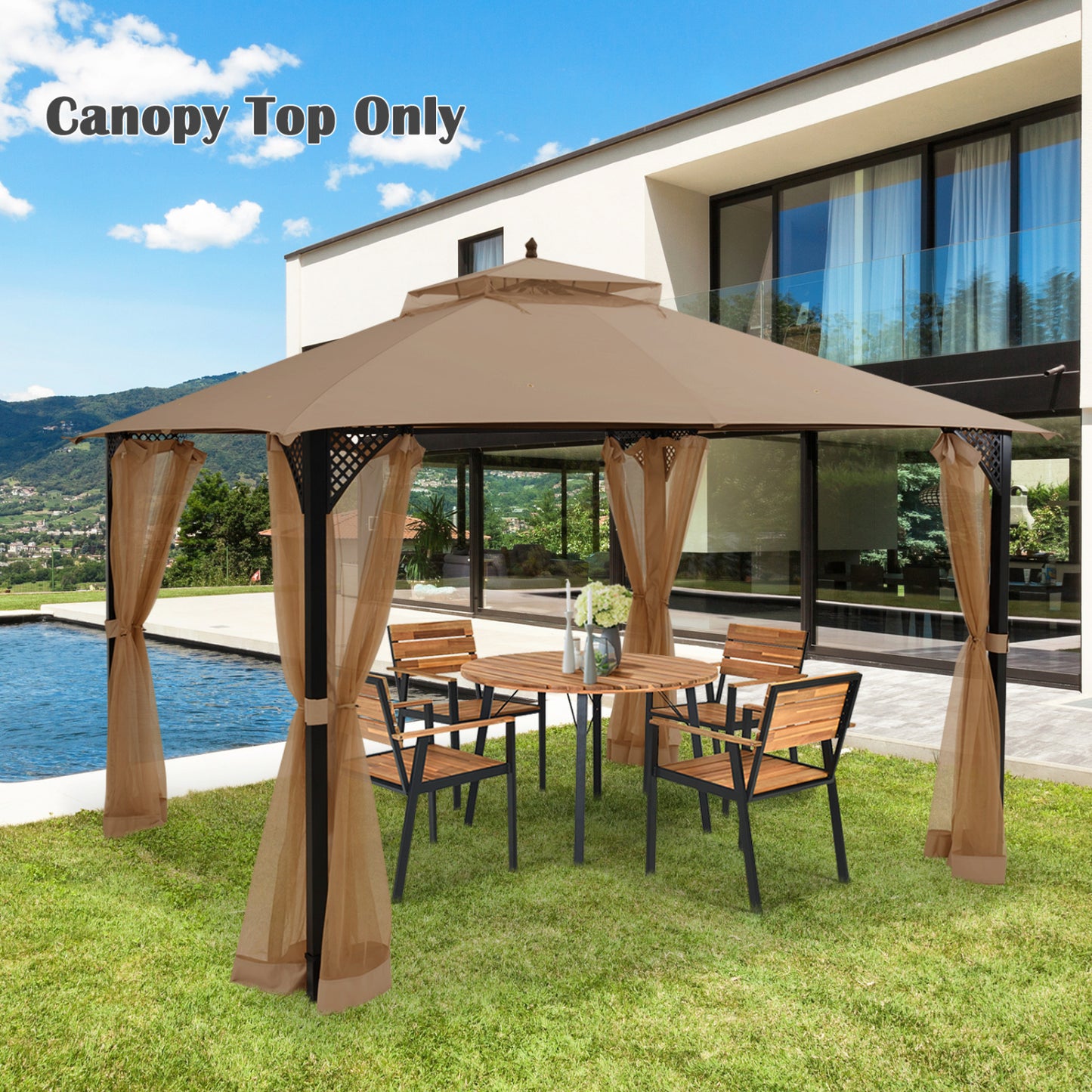 10 x 12 Feet Gazebo Top, Air Vent, Drainage Holes, Brown Gazebos at Gallery Canada