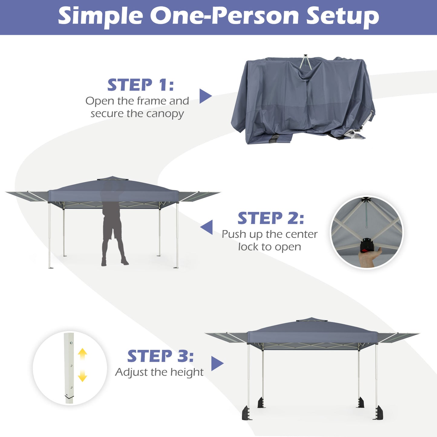 10x17 Feet Pop Up Canopy Tent, Dual Adjustable Awnings, Gray Canopies at Gallery Canada