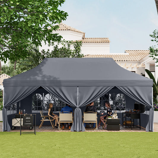 10 x 20 FT Pop Up Canopy, 6 Sidewalls With Windows, Carrying Bag, Gray Canopies Gray at Gallery Canada