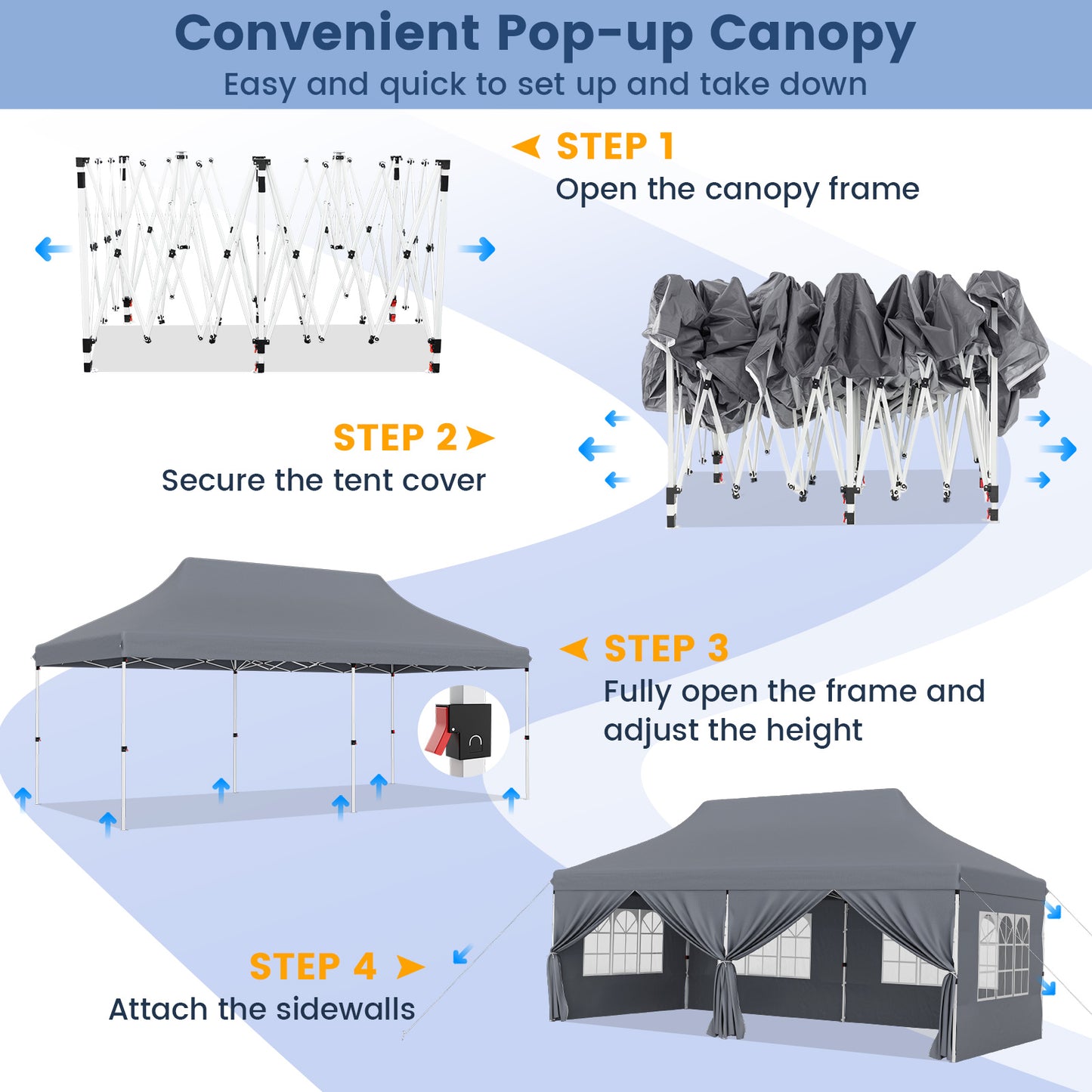 10 x 20 FT Pop Up Canopy, 6 Sidewalls With Windows, Carrying Bag, Gray Canopies at Gallery Canada
