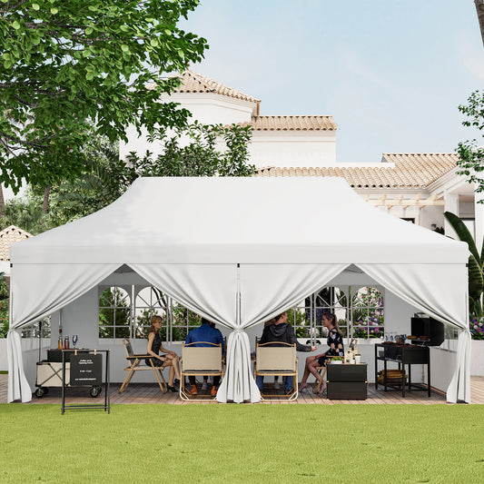 10x20 FT Pop Up Canopy With 6 Sidewalls, Windows, Carrying Bag, White Canopies White at Gallery Canada