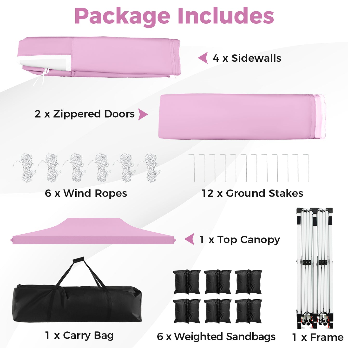 10 x 20 Feet Pop Up Canopy, 6 Sidewalls Windows, Carrying Bag, Pink Canopies at Gallery Canada