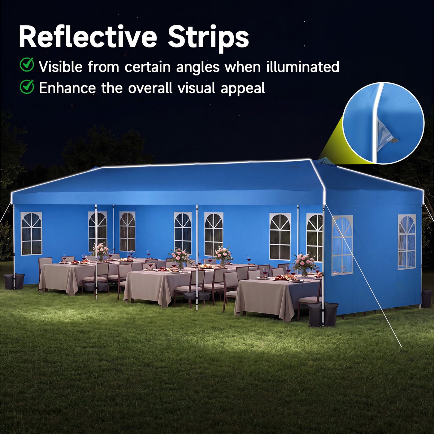 10 X 30 FT Pop Up Canopy Tent With 8 Sidewalls, Adjustable Height, Blue