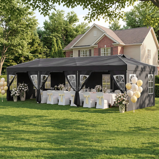 10 X 30 FT Pop Up Canopy Tent With 8 Sidewalls, Black Canopies Black at Gallery Canada