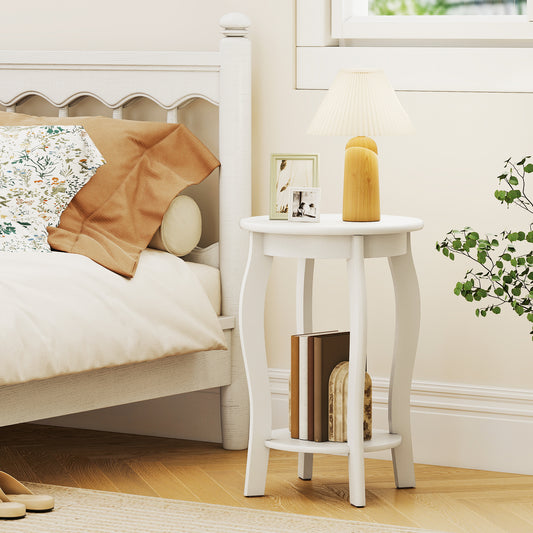 15 Inch 2-Tier Round End Table with Storage Shelf, White End & Side Tables White at Gallery Canada