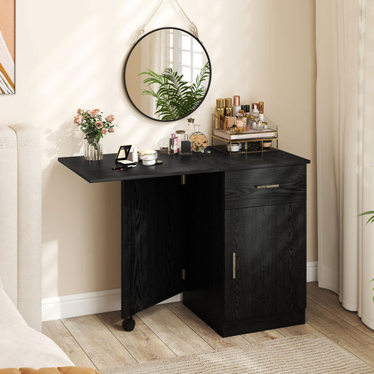 Folding Computer Desk with Drawer Mobile Home Office Desk with Cabinet, Black Computer Desks Black at Gallery Canada