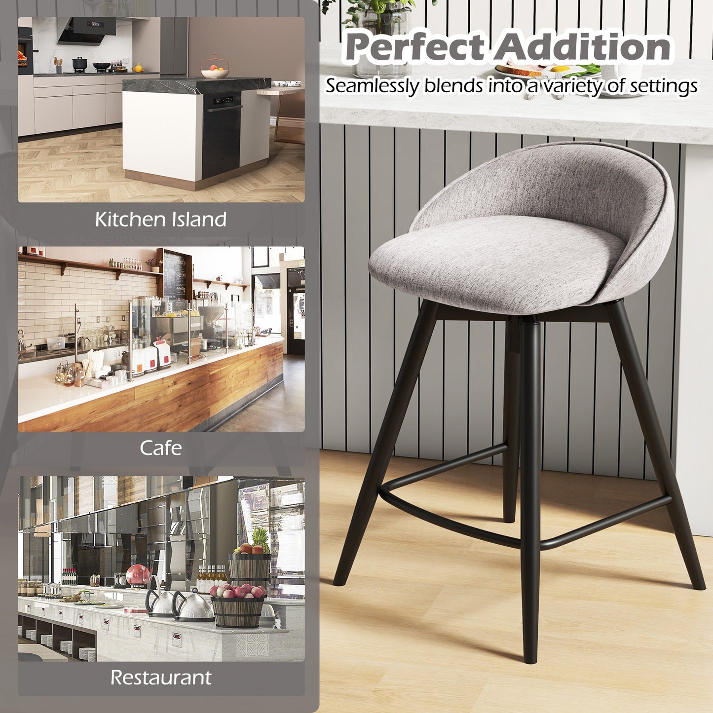 Upholstered Bar Stools Set of 2, With Footrest and Backrest, Gray Bar Stools at Gallery Canada