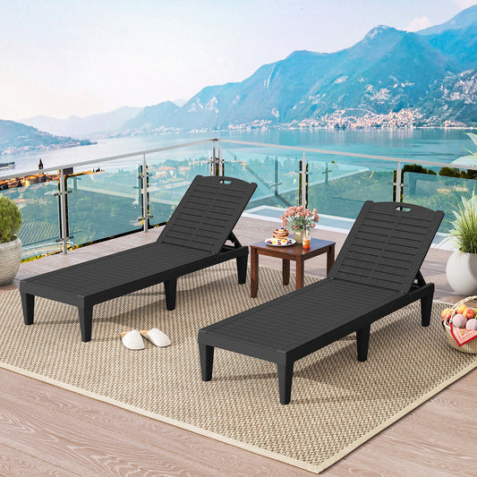 Outdoor PP Chaise Lounge Chairs Set of 2 with 4-Position Adjustable Backrests, Black Outdoor Chaise Lounges Black at Gallery Canada