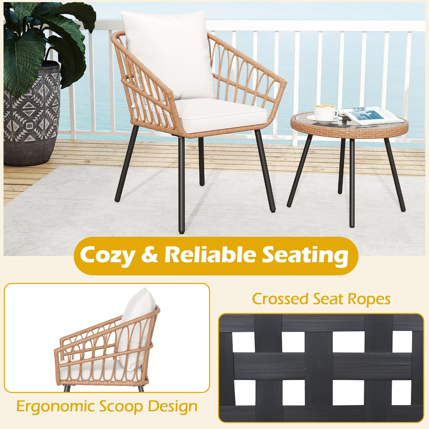3 Piece Patio Bistro Set, Heavy Duty Metal Frame, Beige Patio Conversation Sets at Gallery Canada