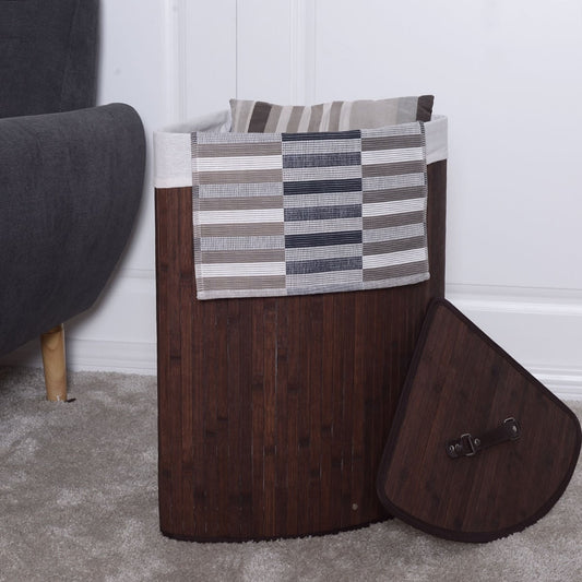 Corner Bamboo Laundry Hamper Basket, Brown Laundry Baskets Brown at Gallery Canada