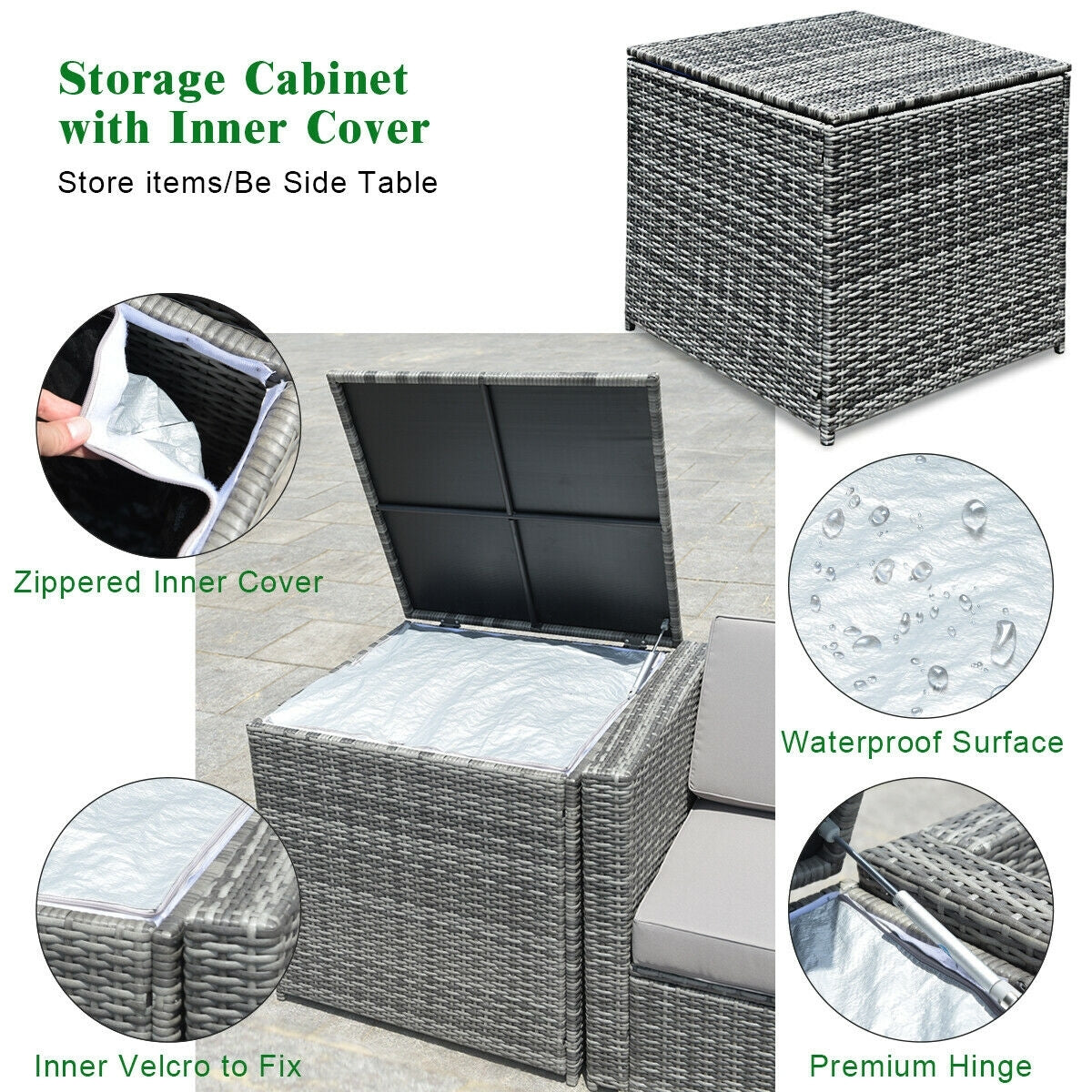 8 Piece Wicker Rattan Dining Set, With Storage Table, Black Outdoor Sectionals at Gallery Canada