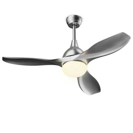 Modern 48 Inch Ceiling Fan with Dimmable LED Light and Remote Control Reversible Blades, Silver