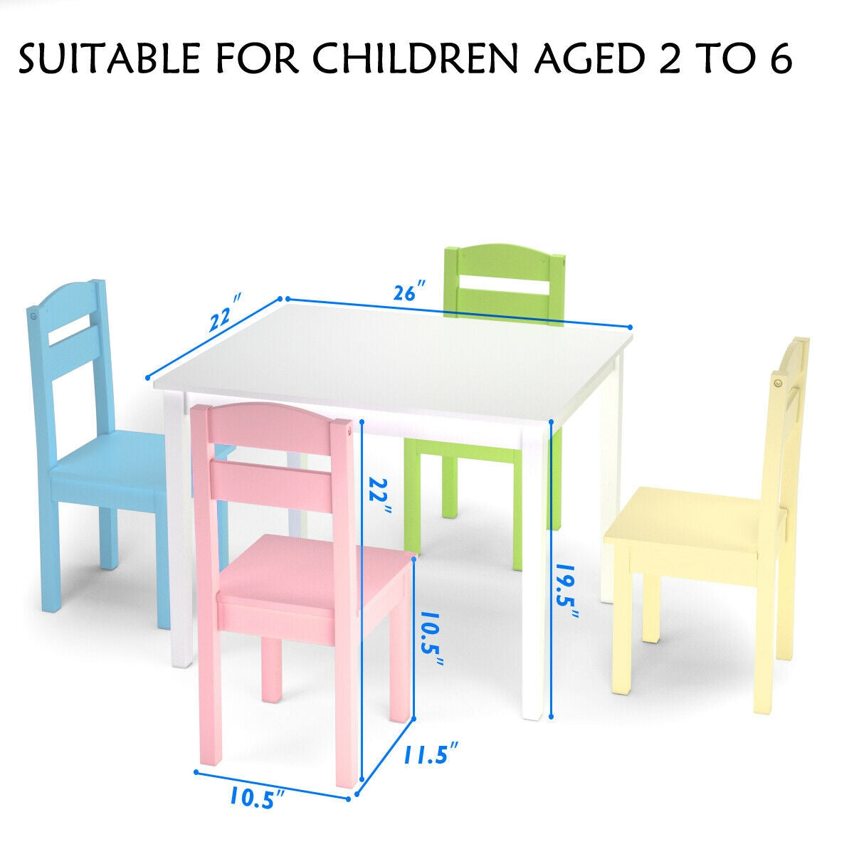 5 Pieces Kids Pine Wood Table Chair Set, Clear Kids Table & Chair Sets at Gallery Canada