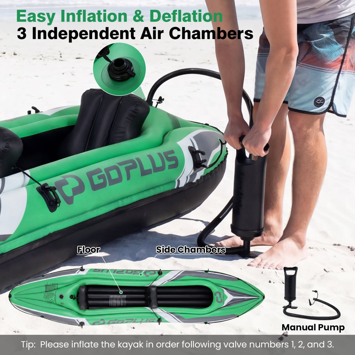 11.5 Feet Inflatable Kayak 2 Person Heavy Duty with Aluminum Paddles, Green Water Sports at Gallery Canada