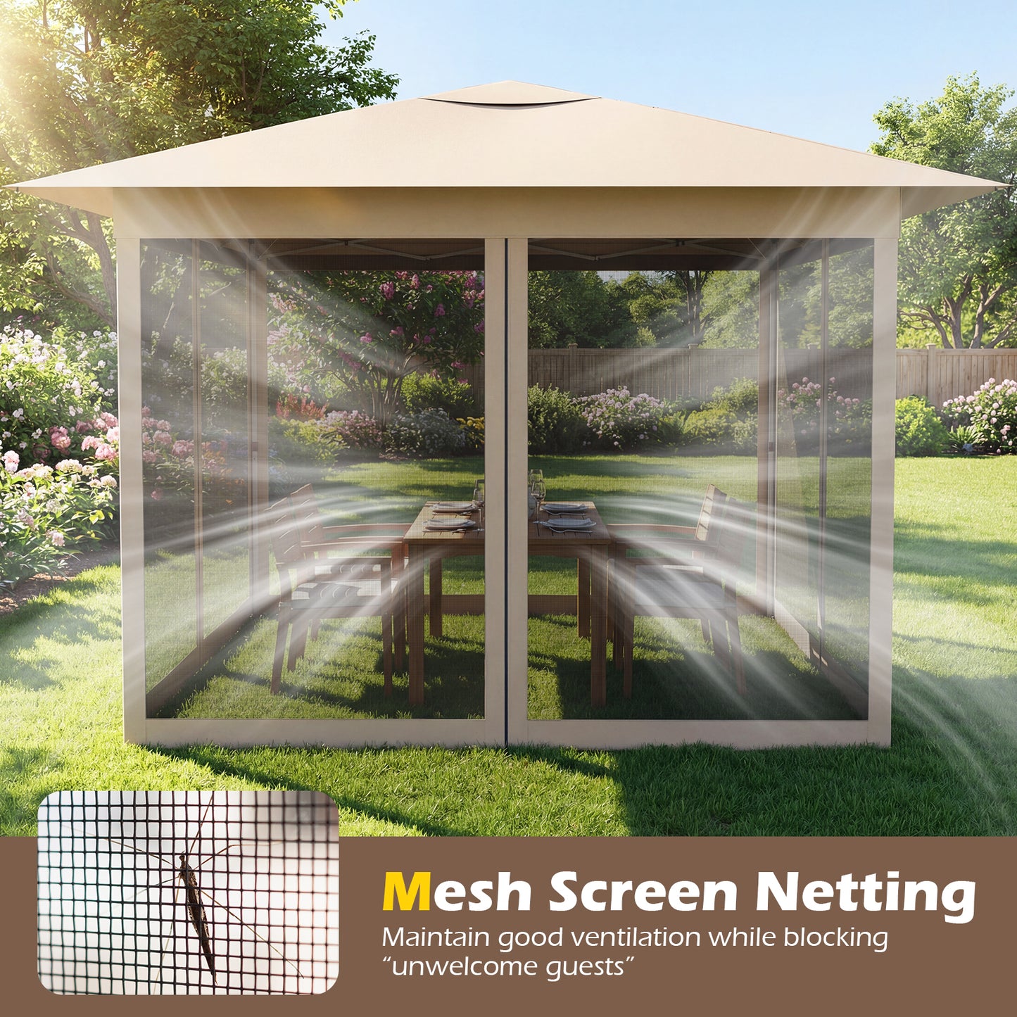 11.5 x 11.5 FT Pop-up Canopy With Mesh Screen, Beige Canopies at Gallery Canada