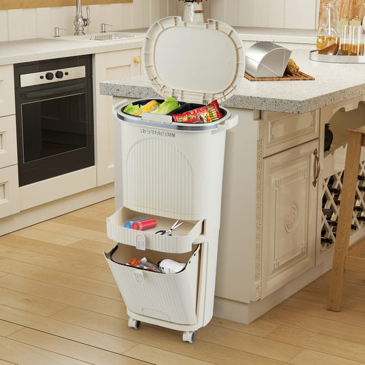 11 Gallon Kitchen Trash Can, 3-Layer, Lid, 2 Removable Buckets, Beige Kitchen Trash Cans Beige at Gallery Canada